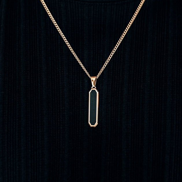 Gold Black Drop Onyx Pendant
